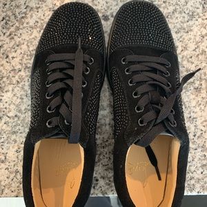 *not actual louboutins* black sparkly sneakers
